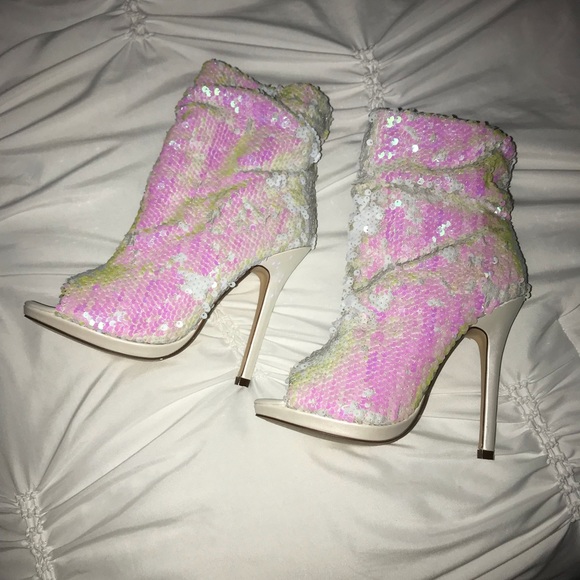 white sequin boots